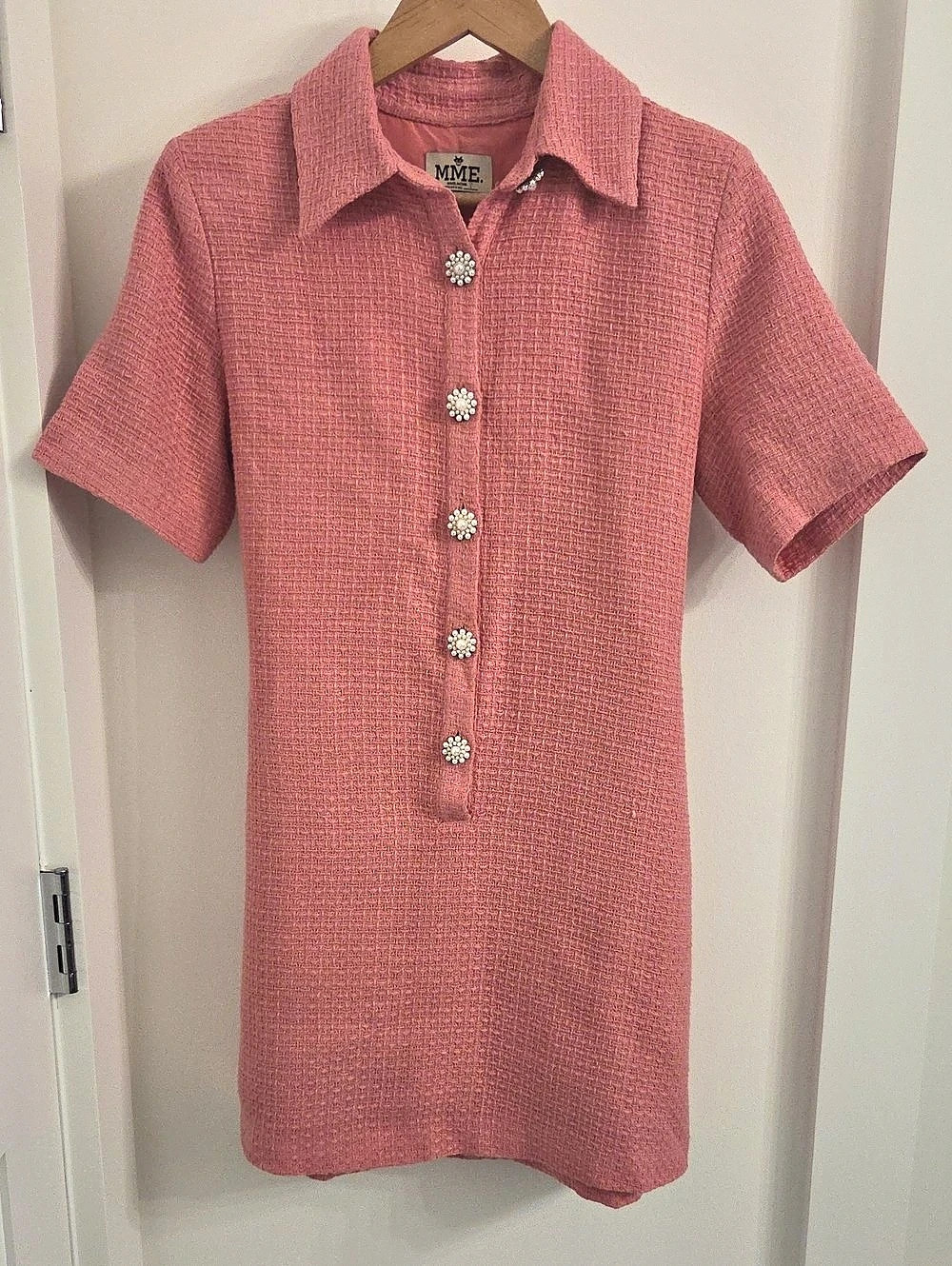 MME. Pink Short Sleeve Tie Waist Mini Dress